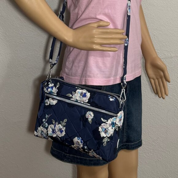 Vera Bradley Triple Compartment Crossbody Perf. Twill Blooms & Branches Navy NWT - Picture 8 of 10